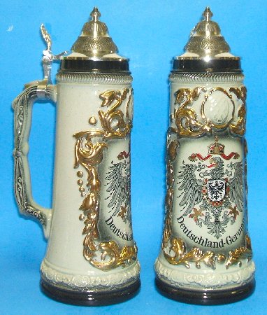 German Beer Stein with Gold Colored Relief 1L